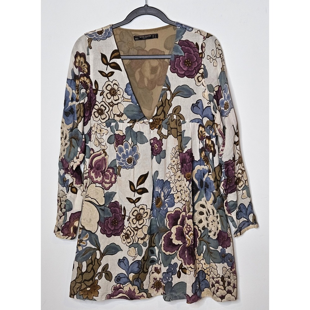 Zara Trafaluc Collection Floral Print Tunic‎ Top Long Sleeve M Feminine Boho